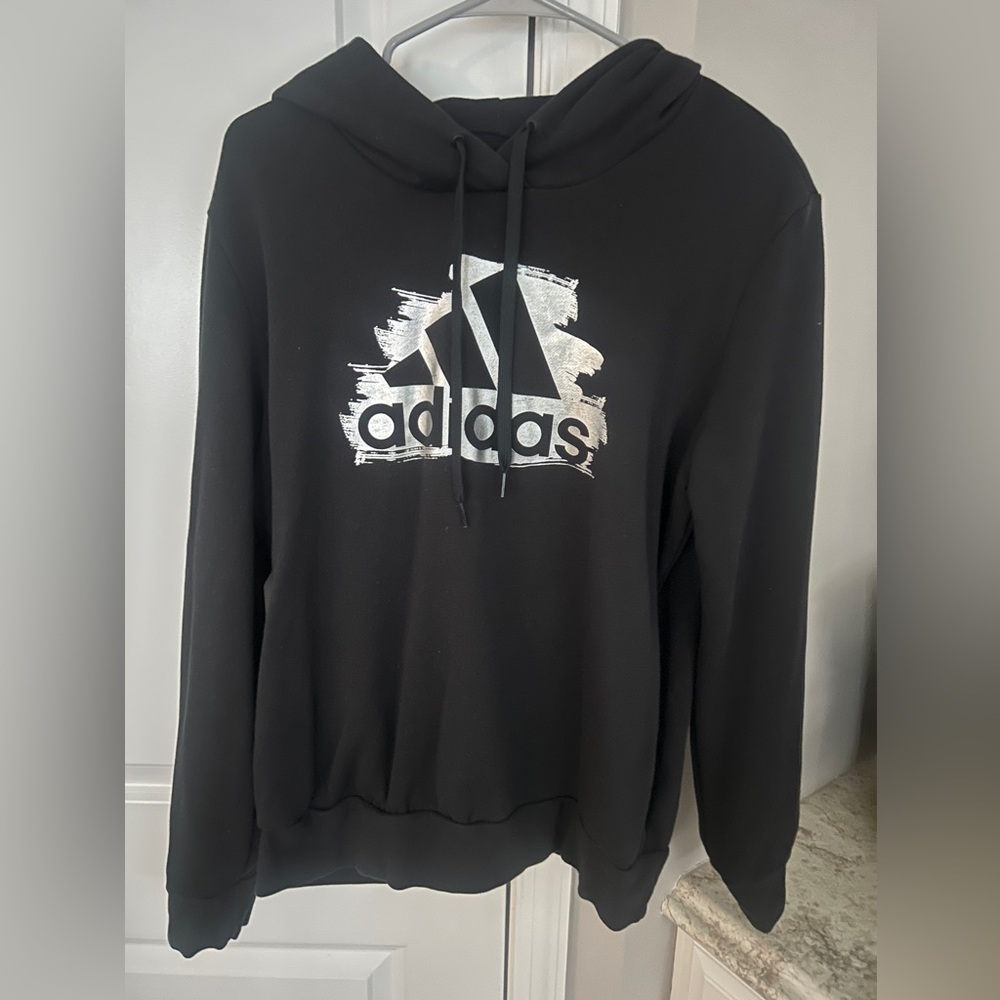 Women's Black Adidas Hoodie sweatshirt XL Metallic
